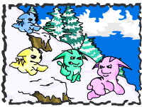 Four Poogles running down Terror Mountain.